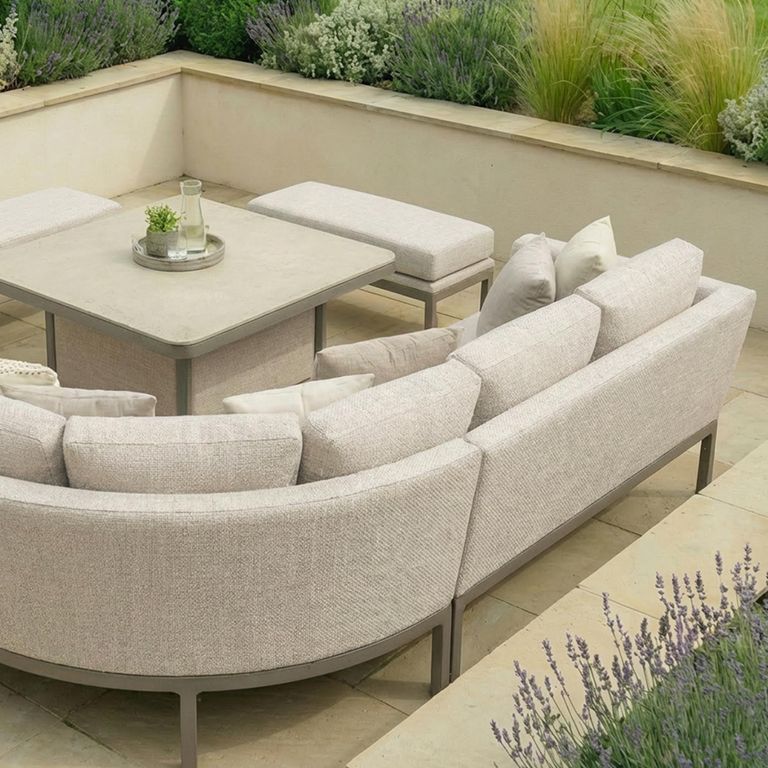 Pulse Deluxe Square Corner Garden Dining Set - Rising Table - Ceramic Top - Latte