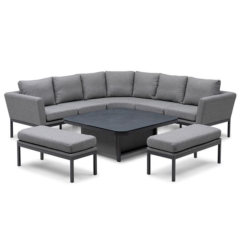 Pulse Deluxe Square Corner Garden Dining Set - Rising Table - Ceramic Top - Zinc Grey