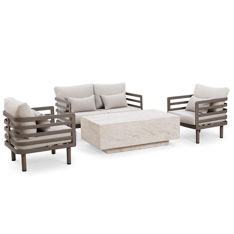 Metro Garden Sofa Set - 2 Seater - Coffee Table - Sintered Stone Top - Cafe