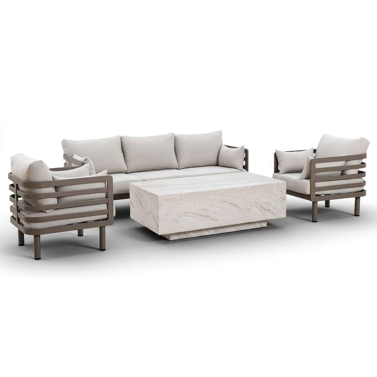 Metro Garden Sofa Set - 3 Seater - Coffee Table - Sintered Stone Top - Cafe