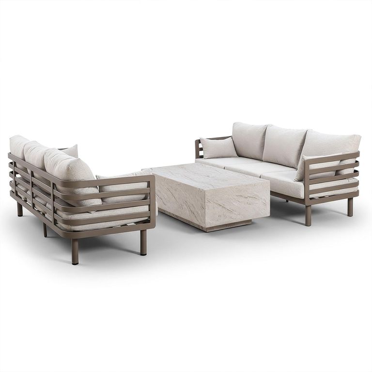 Metro Garden Sofa Set - 6 Seater - Coffee Table - Sintered Stone Top - Cafe
