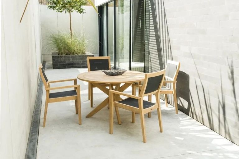 Roble Stacking Garden Dining Armchair with Charcoal Sling - Set of 2