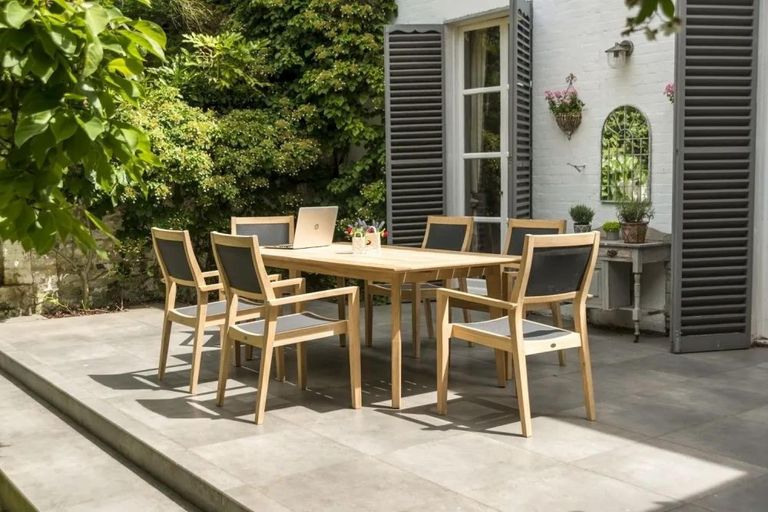 Roble Stacking Garden Dining Armchair with Charcoal Sling - Set of 2