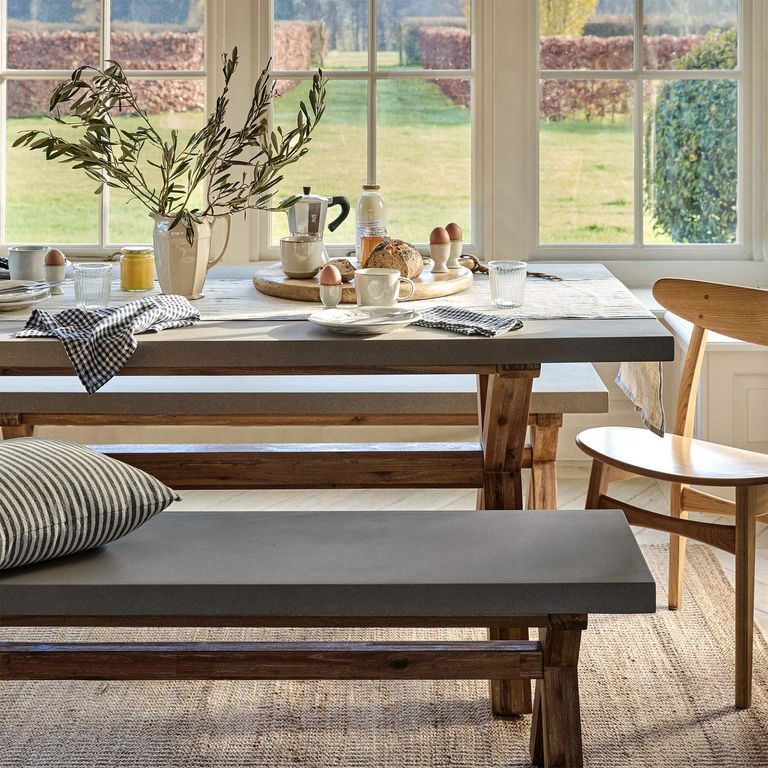 Burford Outdoor Table and Bench Set Small in Grey Faux Concreate