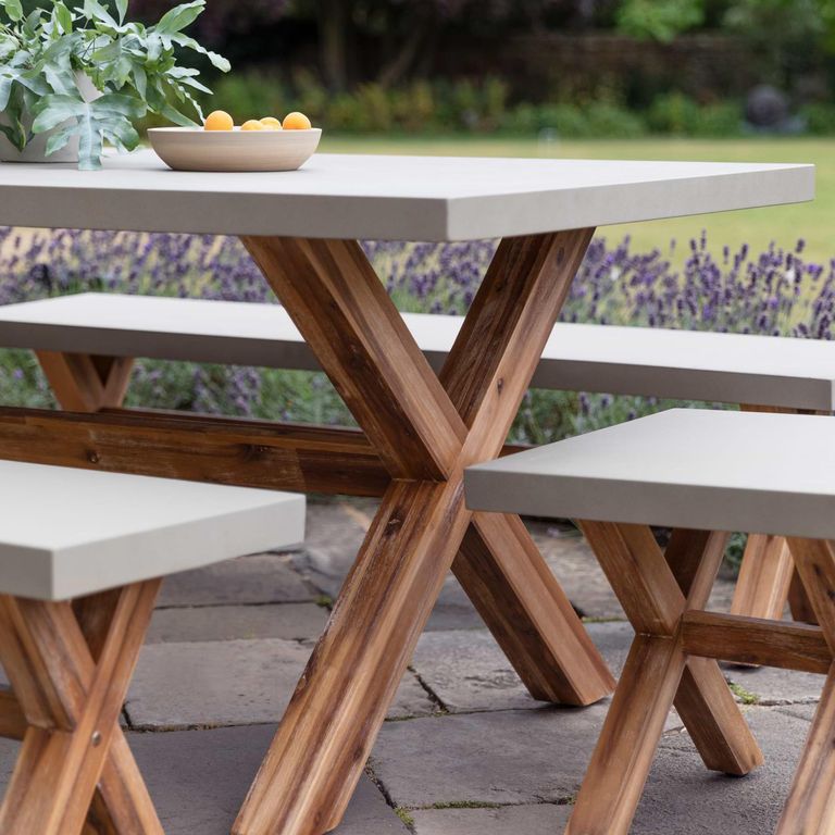 Burford Outdoor Table and Bench Set Small in Grey Faux Concreate