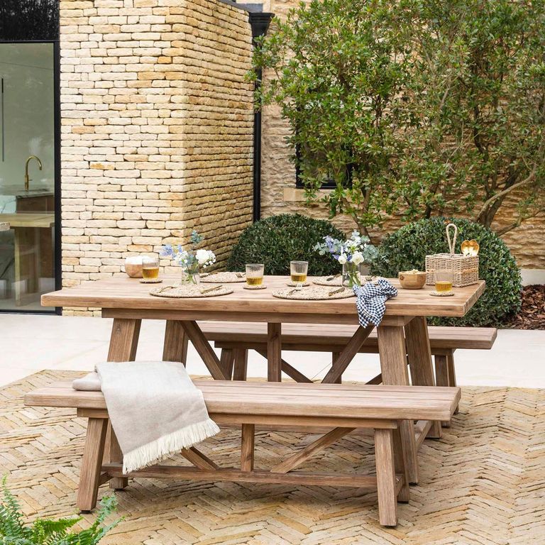 Chilford Outdoor Solid Wood Table and Bench Set Small