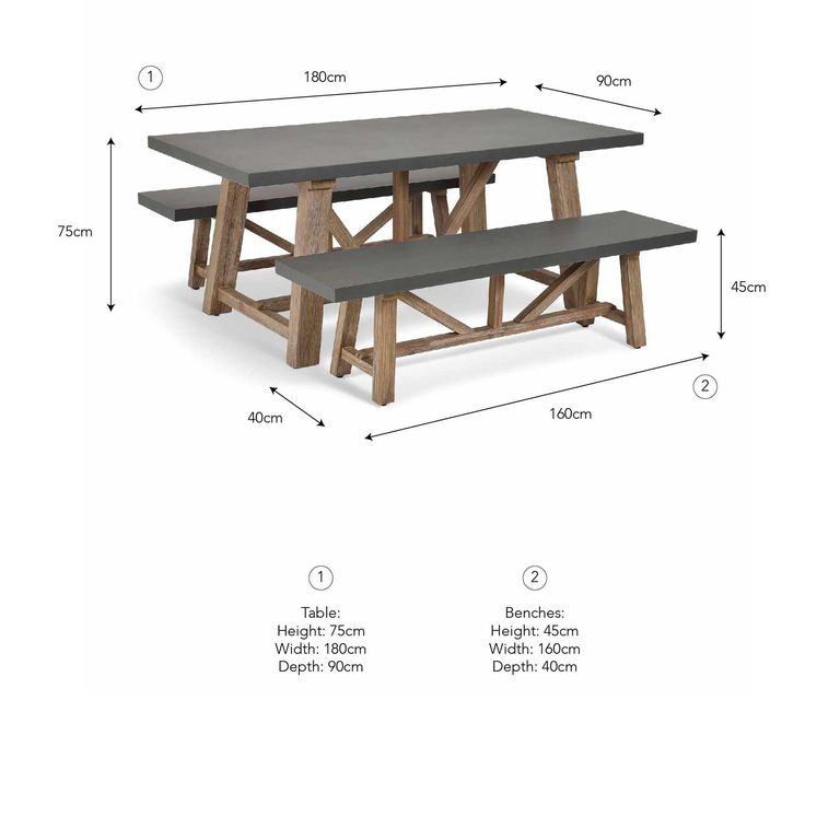 Chilford Outdoor Table and Bench Set Small Grey Slate