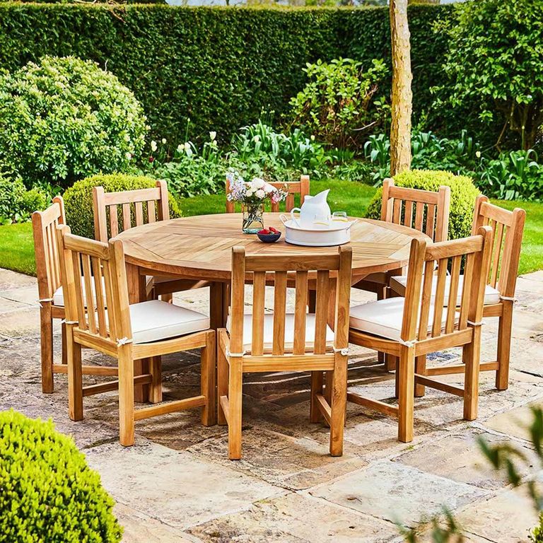 Churn Outdoor Teak Table 160cm and 8 Grisdale Chairs