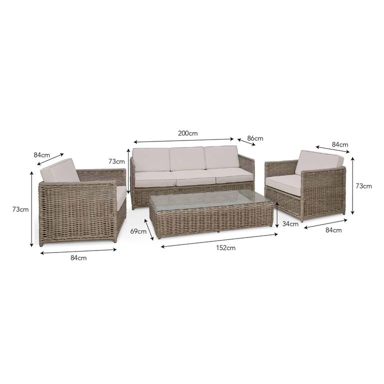 Harting Outdoor 3 Seater Sofa Set Light Rattan