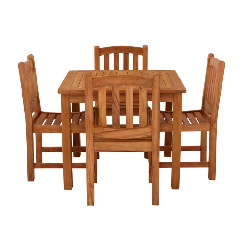 Marbrook Outdoor Teak Table 90cm x 90cm and 4 Grisdale Side Chairs