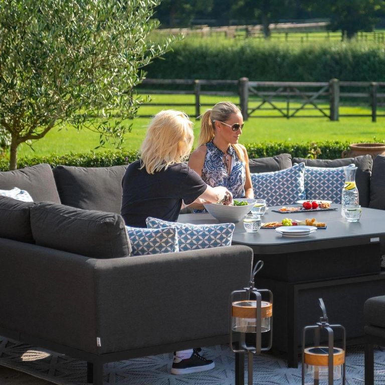 Pulse U Shape Corner Garden Dining Sofa Set - Rising Table - with Bench - Charcoal