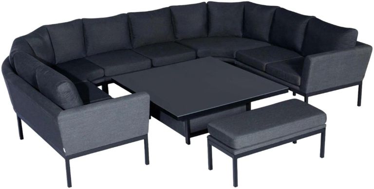 Pulse U Shape Corner Garden Dining Sofa Set - Rising Table - with Bench - Charcoal