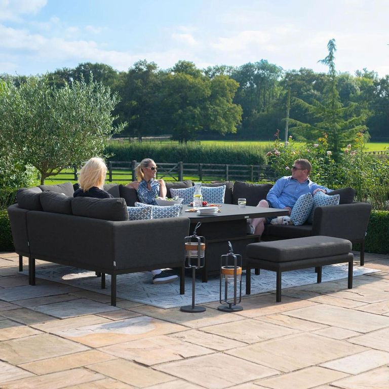 Pulse U Shape Corner Garden Dining Sofa Set - Rising Table - with Bench - Charcoal