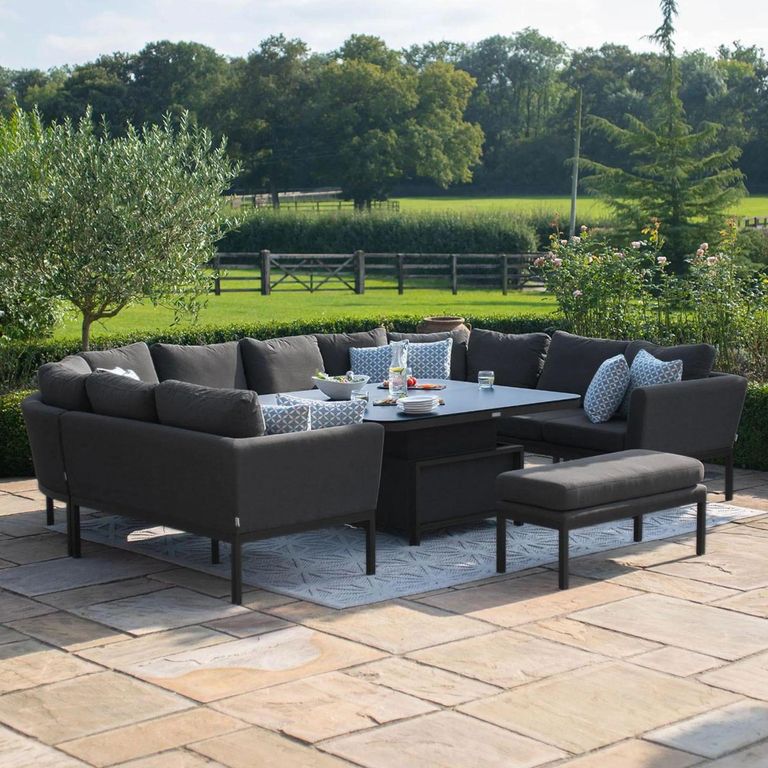 Pulse U Shape Corner Garden Dining Sofa Set - Rising Table - with Bench - Charcoal
