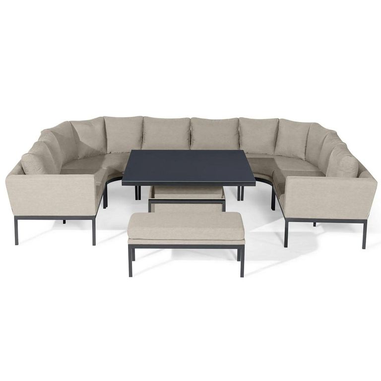 Pulse U Shape Corner Garden Dining Sofa Set - Rising Table - with Bench - Oatmeal