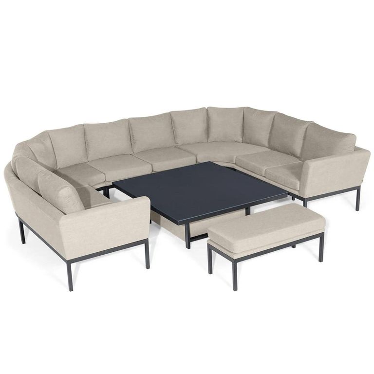 Pulse U Shape Corner Garden Dining Sofa Set - Rising Table - with Bench - Oatmeal