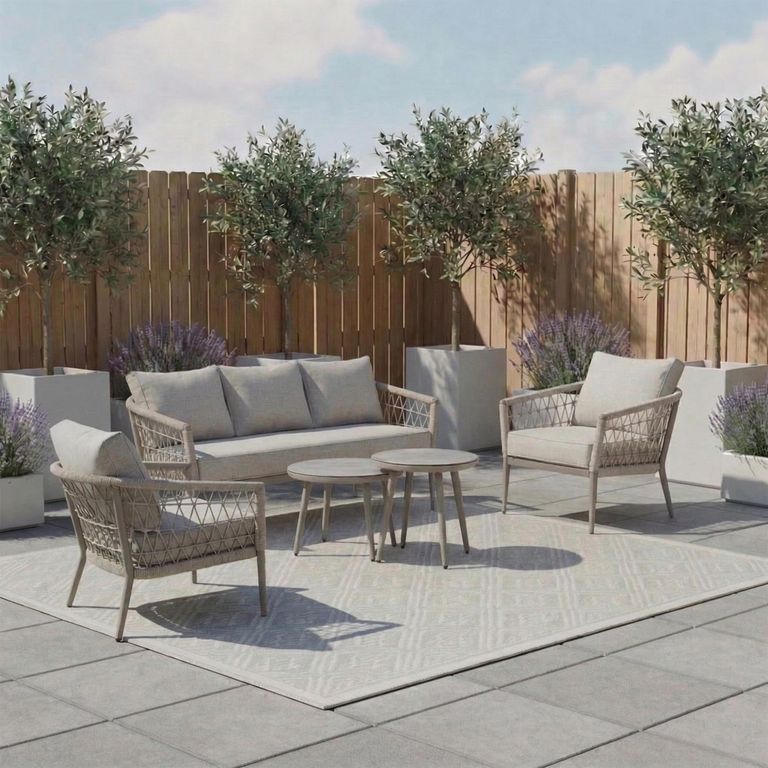 Monaco Garden Sofa Set - 3 Seater - Coffee Table - Ceramic Top - Cool Linen