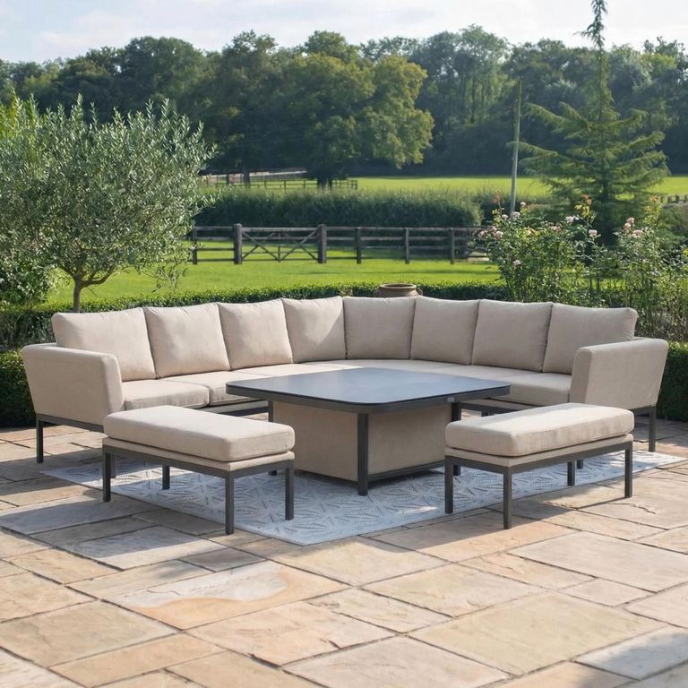 Pulse Deluxe Corner Garden Dining Set - Square - Rising Table - Oatmeal