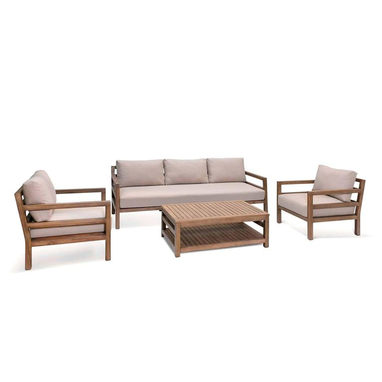 Sandridge Outdoor 3 Seater Sofa Set Natural Acacia Wood