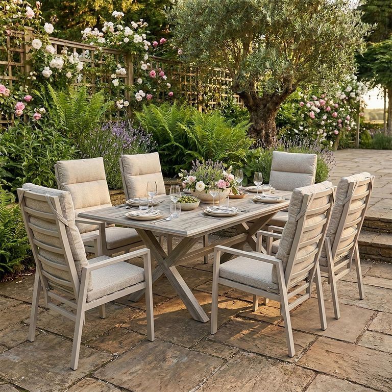 Valencia Garden Extending Dining Set - 6 Seater - Recliner Dining Chairs - Latte