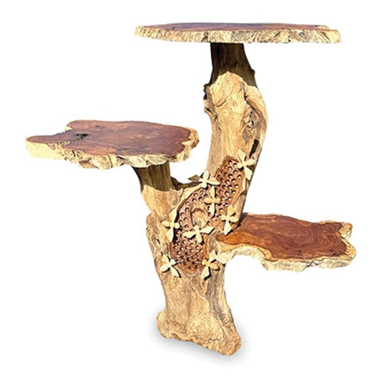 Driftwood Beehive Lamp Table - 8 Bees - with 3 Shelves