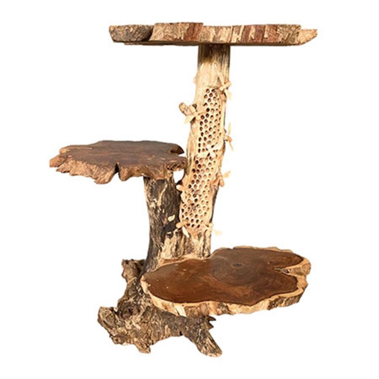 Driftwood Beehive Lamp Table - 8 Bees - with 3 Shelves