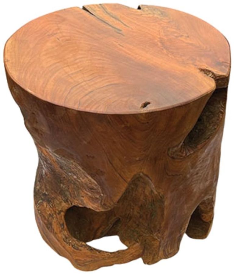 Teak Solid Block Lamp Table - Round