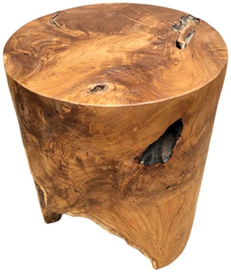Teak Solid Block Lamp Table - Round