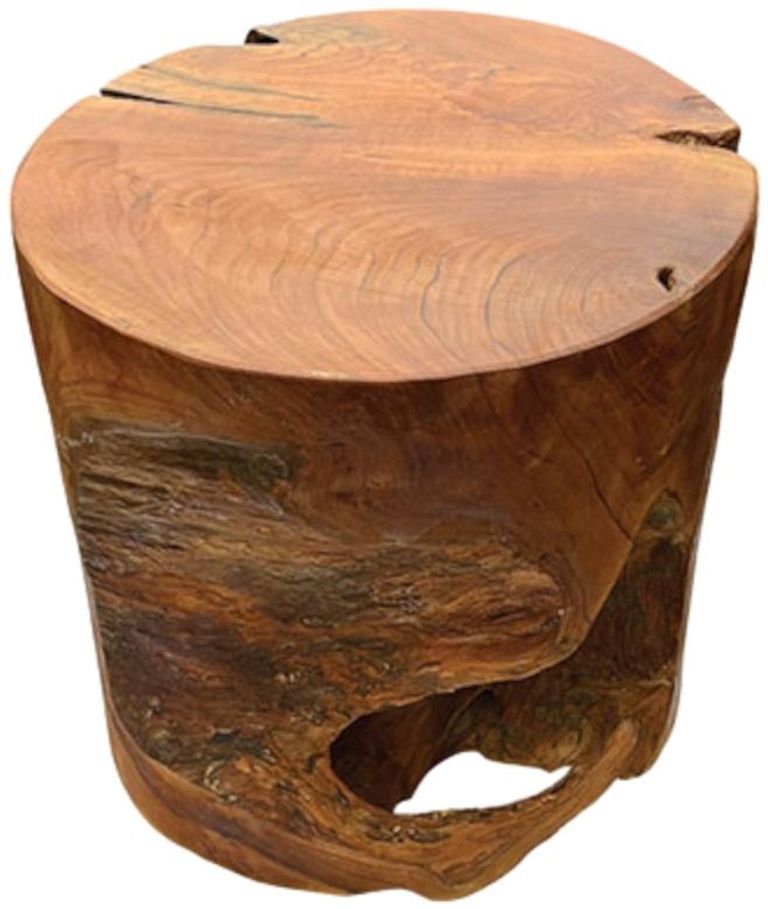 Teak Solid Block Lamp Table - Round