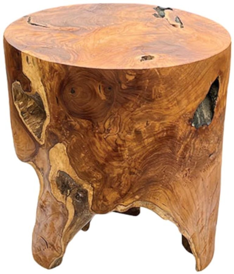 Teak Solid Block Lamp Table - Round