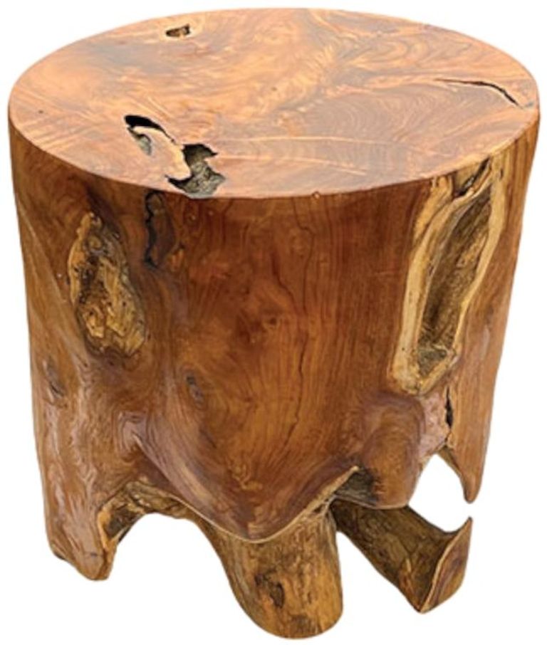 Teak Solid Block Lamp Table - Round