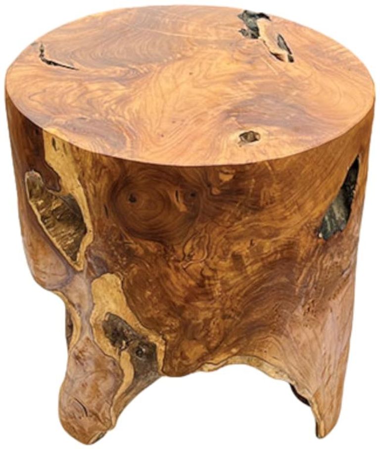 Teak Solid Block Lamp Table - Round