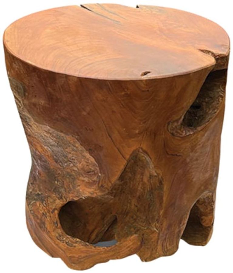 Teak Solid Block Lamp Table - Round
