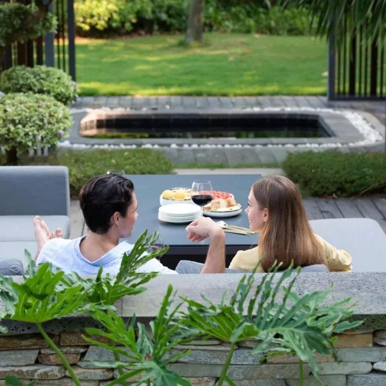 Pulse Corner Garden Dining Set - Rising Table - 214cm - Flanelle