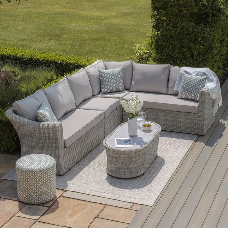 Oxford Large Corner Garden Sofa Set - Coffee Table - Ceramic Top - Grey Rattan