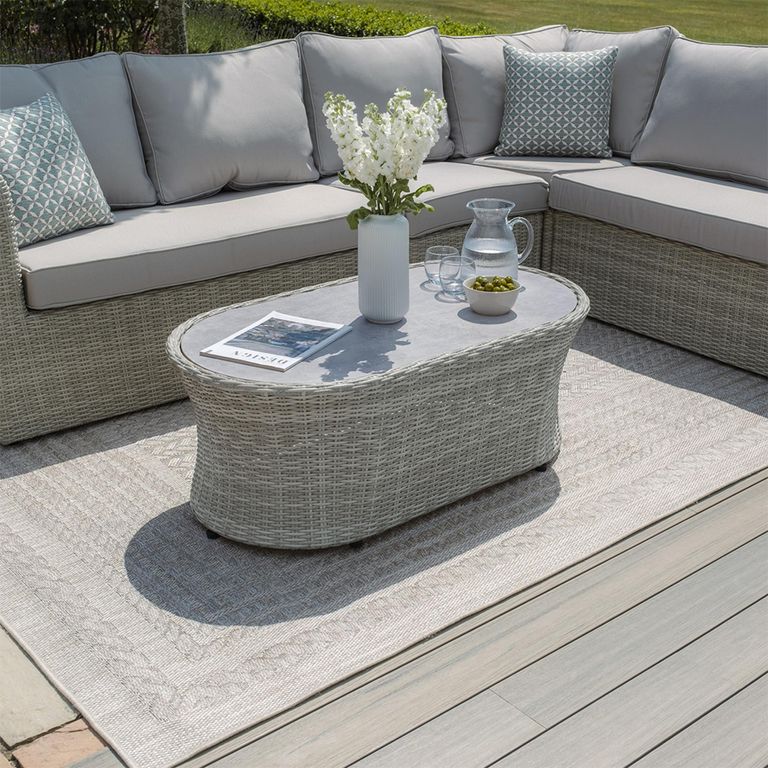 Oxford Large Corner Garden Sofa Set - Coffee Table - Ceramic Top - Grey Rattan