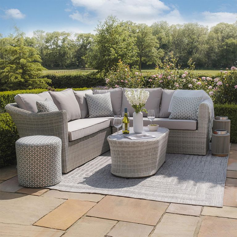 Oxford Small Corner Garden Sofa Set - Coffee Table - Ceramic Top - Grey Rattan