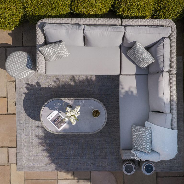 Oxford Small Corner Garden Sofa Set - Coffee Table - Ceramic Top - Grey Rattan