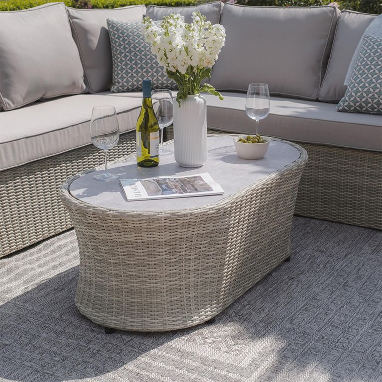 Oxford Small Corner Garden Sofa Set - Coffee Table - Ceramic Top - Grey Rattan