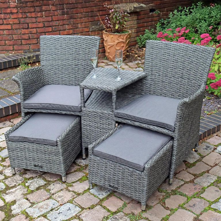 Paris Garden Companion Set - 2 Seater - Pull Out Footstools - Grey - Rattan