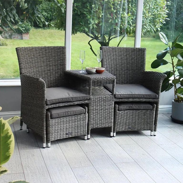 Paris Garden Companion Set - 2 Seater - Pull Out Footstools - Grey - Rattan
