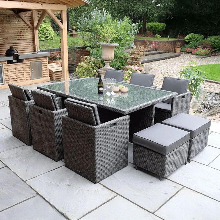 Paris Garden Cube Dining Set - 10 Seater - Grey - Rattan