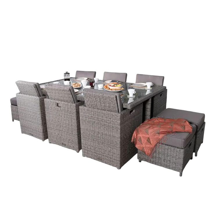 Paris Garden Cube Dining Set - 10 Seater - Grey - Rattan