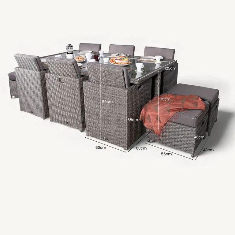 Paris Garden Cube Dining Set - 10 Seater - Grey - Rattan