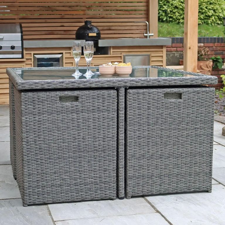 Paris Garden Cube Dining Set - 8 Seater - Grey - Rattan