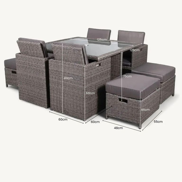 Paris Garden Cube Dining Set - 8 Seater - Grey - Rattan