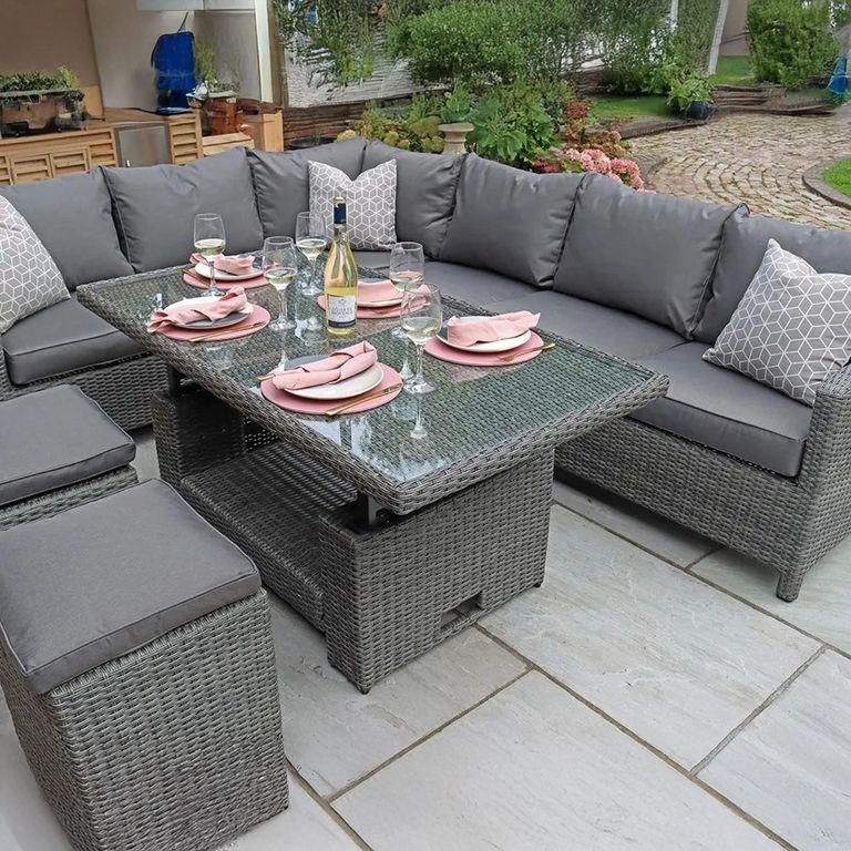 Paris Garden Modular Corner Dining Set - 8 Seater - Deluxe - Grey - Rattan