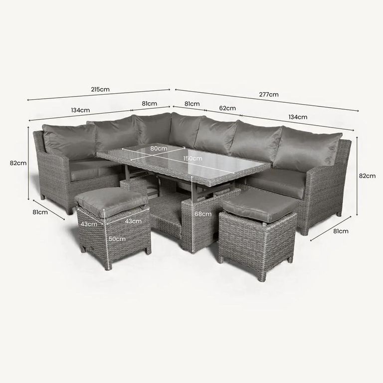 Paris Garden Modular Corner Dining Set - 8 Seater - Deluxe - Grey - Rattan