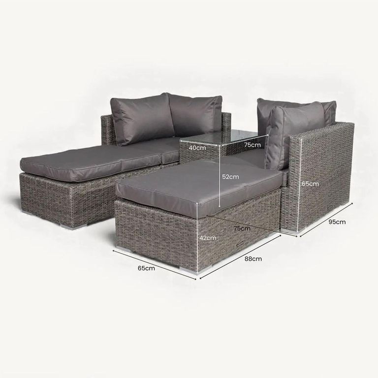 Paris Garden Relaxer Set - 4 Seater - Multi Setting - Grey - Rattan