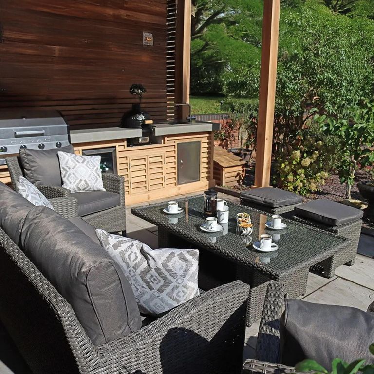 Paris Garden Sofa Dining Set - 7 Seater - Deluxe - Grey - Rattan